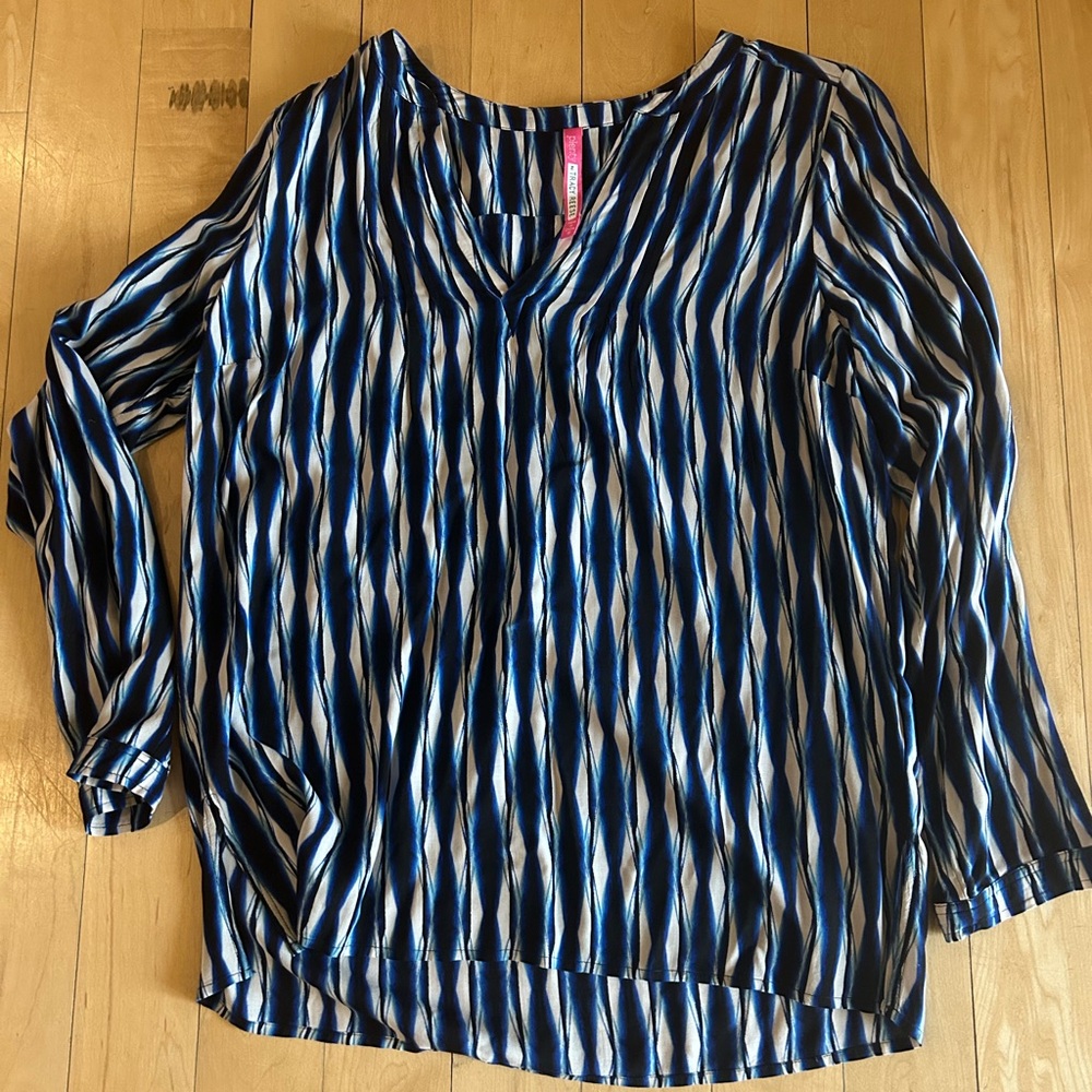 Plenty by Tracy Reese Women's Kurta Peasant Top - Blue/White Size Medium